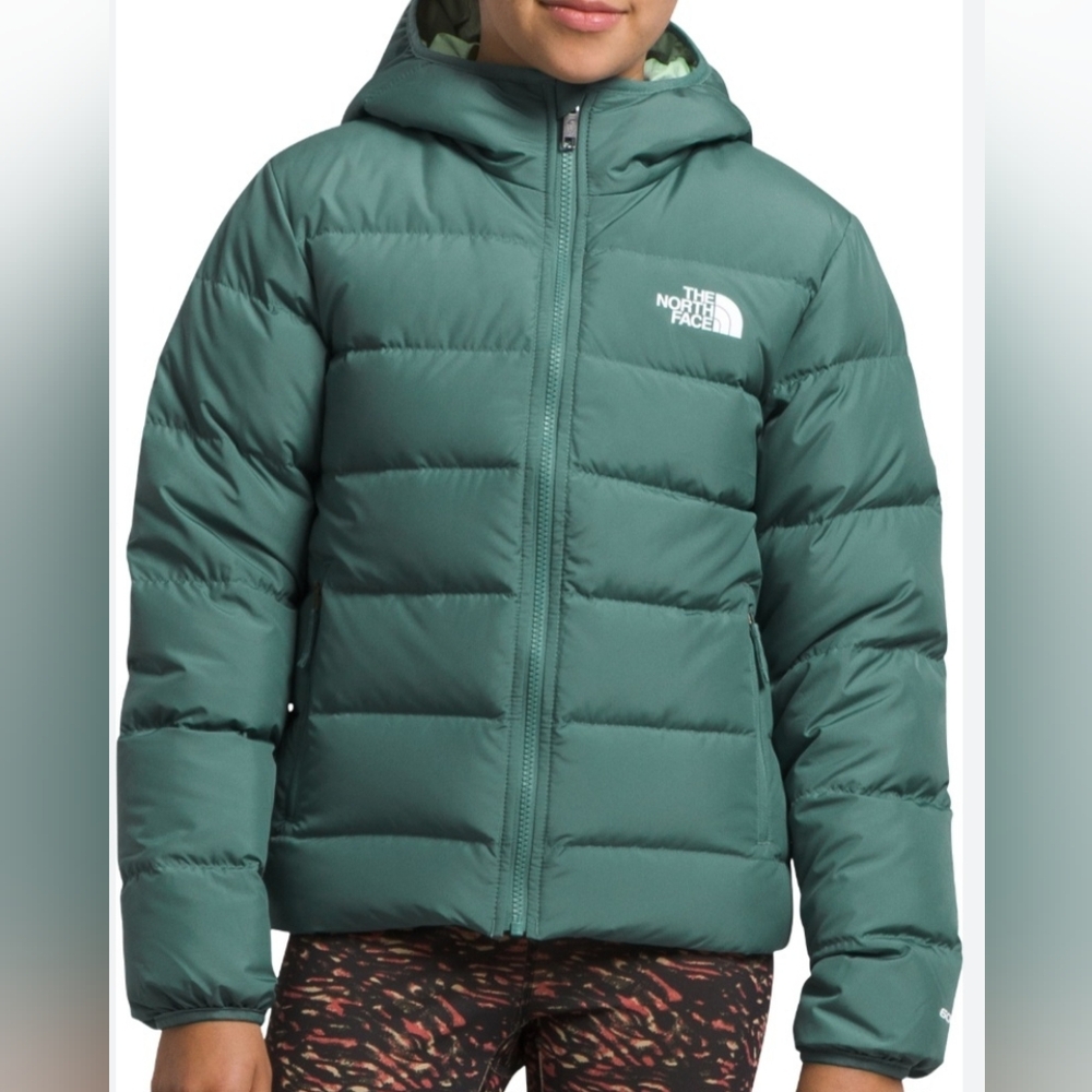The North Face Teal Reveraible Hooded Jacket Green Size Mesium 600 Down